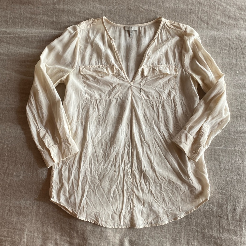 Joie Cream V-Neck Long Sleeve Blouse